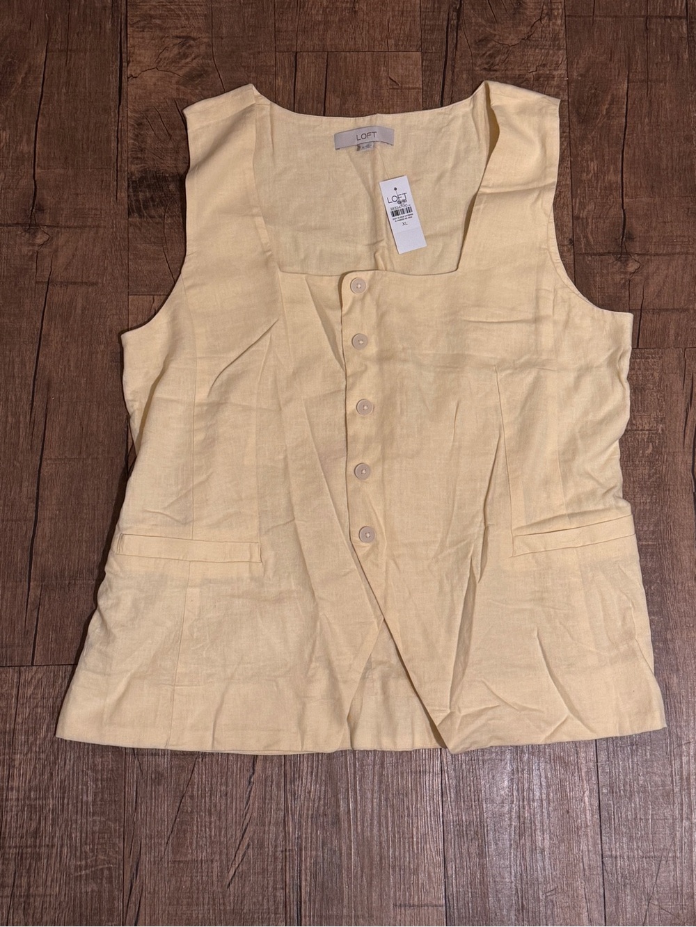 LOFT Light Yellow Sleeveless Button-Front Shell Top